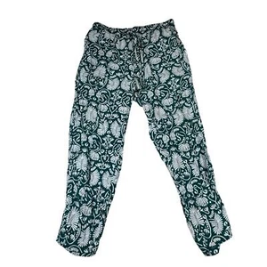 H&M floral leafy forest green boho hippie pants skinny leg pockets women’s 12 - Picture 1 of 8