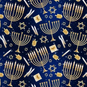 Hanukkah Menorah Jewish Holiday Cotton Quilting Fabric 1yd x 44" - Picture 1 of 1