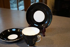 Vintage ADDERLEY Tea/Coffee Trio Black Harlequin C1930s-1960s - Picture 1 of 18