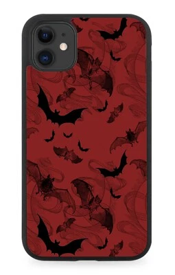 Dark Red Halloween Rubber Phone Case Bats Silhouettes Shapes Symbols Bat AS64 - Image 1 of 2