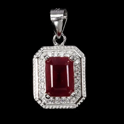 925 Sterling Silver Pendant Octagon Ruby 7x5mm Natural Gemstone Jewelry - Image 1 of 4