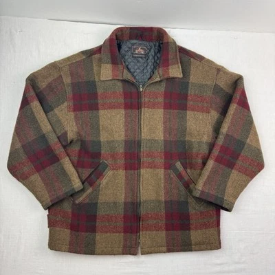 Vintage Rikken Jacket Adult Large Tan Red Plaid Heavy Wool Blend Winter Coat 80s - Image 1 of 4