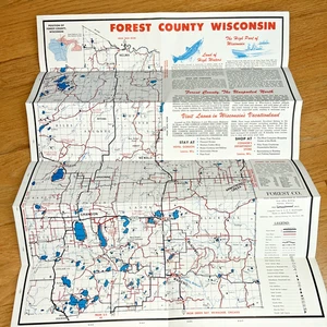 Folleto/mapa Forest County Wisconsin 1960 WOLF, OCONTO y Peshtigo River - Imagen 1 de 10