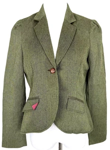 Liz Lange Maternity Womans Size S Blazer Green Tweed Elbow Patches Pockets - Picture 1 of 11