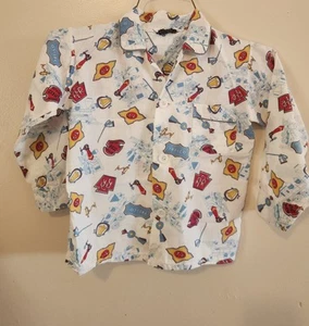 Vintage Sears Jungen Langarm Knopfleiste Größe 8 AOP Eisenbahn Mehrfarbig GUC - Bild 1 von 6