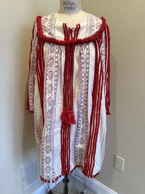 Anthropologie Chantik Joselle Dress Size XL Boho Red Cream Print Cotton Fringe - Image 1 of 4