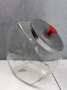 Vintage Large Glass General Store Tilted Candy Cookie Jar Red Knob Chrome Lid - Picture 1 of 14