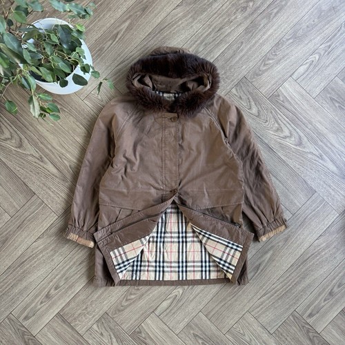 Cappotto giacca parka Burberry vintage anni 90 taglia L marrone collo pelliccia nova