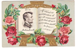 Lincoln "..Alle Menschen überall sollten frei sein" Patriotische Postkarte mit Rosen - Bild 1 von 2