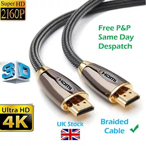 PREMIUM 4K HDMI CABLE 2.0 HIGH SPEED GOLD PLATED BRAIDED LEAD 2160P 3D HDTV UHD - Picture 1 of 22