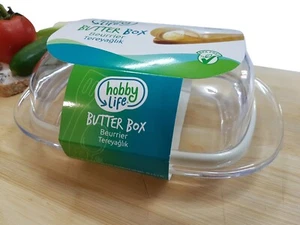 LARGE Clear Butter Cheese Dish Box Case Holder Tray + Clear Lid Fridge Storage - Picture 1 of 12
