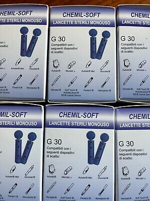 6 Confezioni Pungidito Glicemia Lancette Sterili CHEMIL-SOFT  G30 - 300 PEZZI • 32€