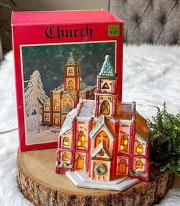 Holiday Magic Porcelain Church Cathedral Steeple Lighted Christmas Village VTG - Picture 1 of 5