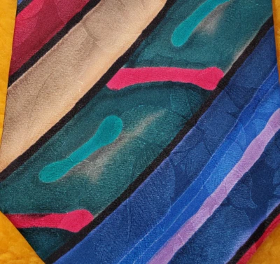 ROBERT DASKAL ~CORBATA ARTÍSTICA PINTADA A MANO ~RAYA VERDE ROJO AZUL ORO ~ 58" Foto 1 de 4