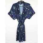 Soma Sensual Robe Wrap Kimono Floral Hummingbird Satin Boudoir Blue Size S/M