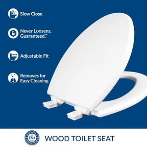 Slow Close Toilet Seat,Easy Clean,Non Slip Premium Wood Seat,Easy Install - Picture 1 of 7
