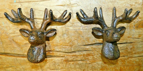 3 Cast Iron Antique Style WHITETAIL DEER Drawer Pull Barn Handle Cabinet Door Cover