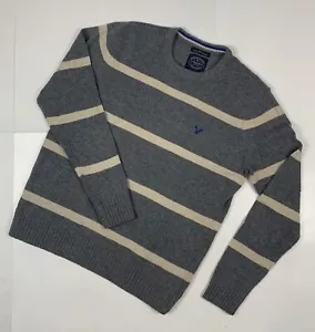 American Eagle Men’s Wool Blend Sweater Athletic Fit Gray w/ White Stripes sz L - Picture 1 of 7