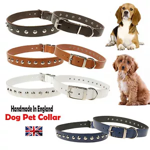 UK High Quality 100% Real Leather Conical Studded Cat Dog Collar Adjustable - Picture 1 of 12
