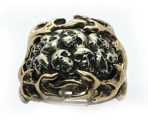 Skulls with Fire Sterling Silver and Bronze Ring - Picture 1 of 5