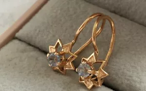 Super Cute light Blue beryl Vintage EARRINGS GOLD 14K 583 USSR - Picture 1 of 7