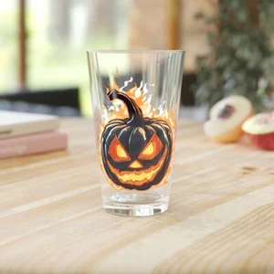 Flaming Pumpkin Head Halloween - Spooky Sleepy Hollow Inspired Pint Glass, 16oz - Picture 1 of 7