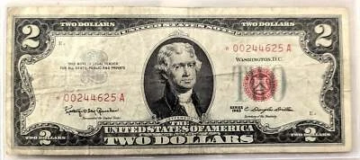 1963 STAR NOTE Red Seal 2 Dollar Note - VF (Very Fine) Grade - LOW Serial Number - Image 1 of 4