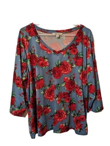 The Pioneer Woman Floral Pullover Shirt Top 3/4 Sleeve V-Neck Size XXL Floral - Picture 1 of 4