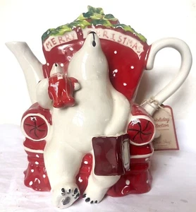 White Polar Bear Ceramic Teapot By Blue Sky Clayworks 8.5” Christmas - Picture 1 of 5