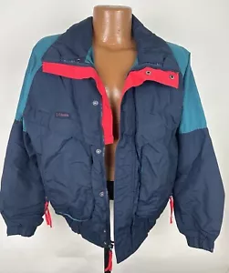 Vintage 90s Columbia Ski Jacket M Full Zip Nylon Colorblock Navy Blue Red Teal - Bild 1 von 18