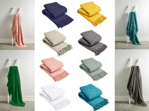 Lisbon 100% Cotton Plain Woven Throw Tassels for Sofa Bed Settee Cover - Picture 1 of 38