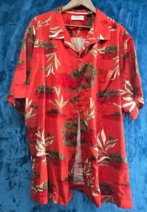 Caribbean Short Sleeve Button Up Men's 2XT Red Hawaiian Floral Red w/ Palm Leaf - Picture 1 of 6