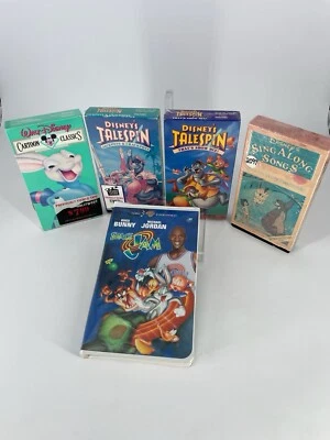 Lot Of 5 VHS Tapes Disney Cartoon Classics Talespin Space Jam Sing Along Songs - Image 1 of 2