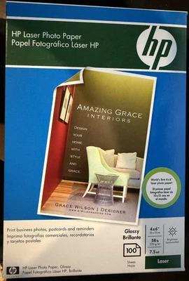 Genuine HP Laser Photo Paper 4x6" (100 Sheets Glossy Each Q8842A) Sealed Box - Image 1 of 2