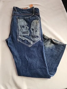 Artful Dodger Embroidered Skull Jeans Herren US 40 Hip Hop Y2K Streetwear Damage - Bild 1 von 16