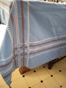 Mantel Vintage Algodón Bordado 44 x 78 Azul Blanco Marrón - Imagen 1 de 6