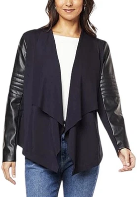 Chaqueta para mujer Colleen Lopez drapeada frontal azul marino talla grande Foto 1 de 4