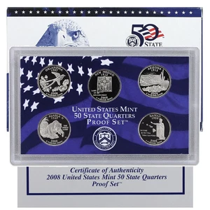 2008 S Clad Proof State Quarter Set Original Box & COA - Picture 1 of 2