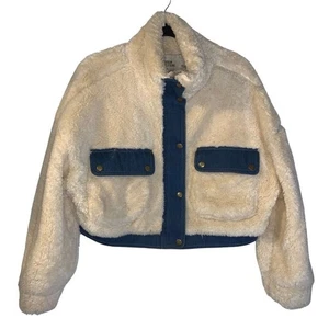 Urban Outfitters Women's Faux Fur Cropped Jacket Size XS Ivory Denim Boho Chic - Picture 1 of 7