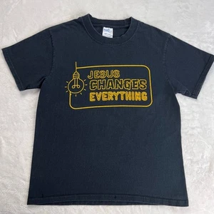 Jesus Changes Everything T-shirt Port & Company kids size medium Black yellow - Picture 1 of 7