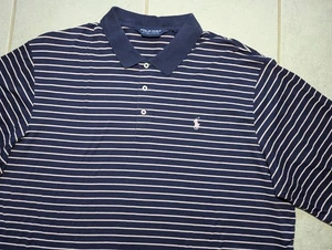 Polo Ralph Lauren Men's XXL Polo Golf Pink Navy Blue Striped Shirt Pima Cotton - Picture 1 of 5