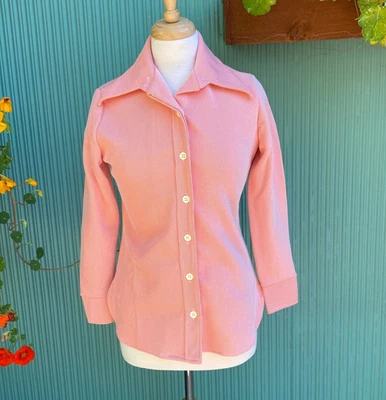 Camisa mujer años 70 doble punto poliéster naranja talla pequeña Foto 1 de 4
