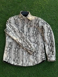 Men's Genuine Cowhide Snake Print Leather Shirt - Slim Fit & Long Sleeves Shirt - Picture 1 of 4