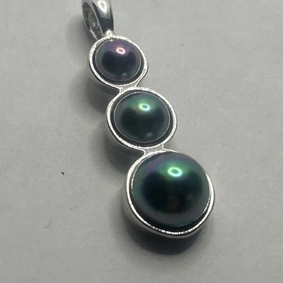 Stunning Sterling Silver 925 Purpleish green  Pearls Pendant Foto 1 de 4