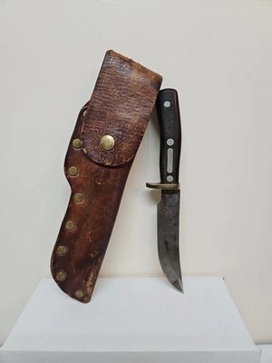 SEARS AMERICAN EAGLE/CRAFTSMAN FIXED BLADE HUNTING Knife &Leather Riveted Sheath - Image 1 of 4