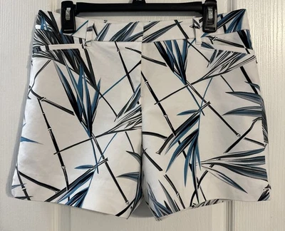 Short White House Black Market Feminino Azul Tropical Palm Leaves The 5" Tamanho 8 - Imagem 1 de 4