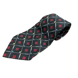 Polo Ralph Lauren Golf Print Necktie Tie Black Red Golfcore Luxury 56" Length - Picture 1 of 6