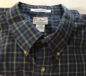 L.L. Bean Shirt Mens Button Down Wrinkle Resistant Navy Tartan  Plaid L/S XXL - Picture 1 of 13