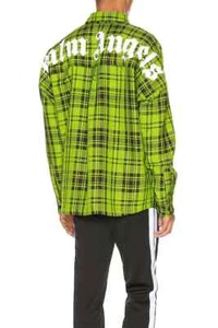 Palm Angels Logo Overshirt 44 XS Mens Green & White Plaid Check NWT - Picture 1 of 15
