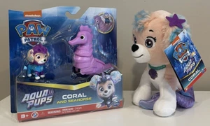 Neu Nickelodeon Paw Patrol Aqua Pups Koralle mit Seepferdchen Figur & 8 Zoll Plüsch Set - Bild 1 von 3